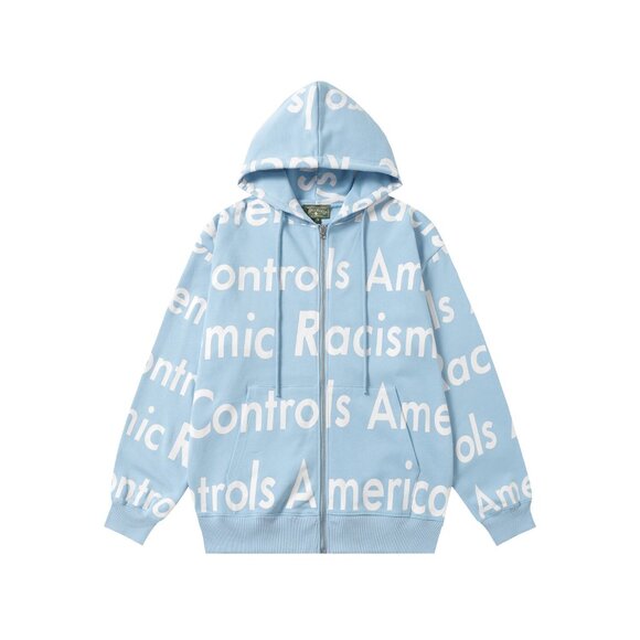 Denim Tears Other - Denim Tears Light Blue Letter Zip-Up Hooded Jacket